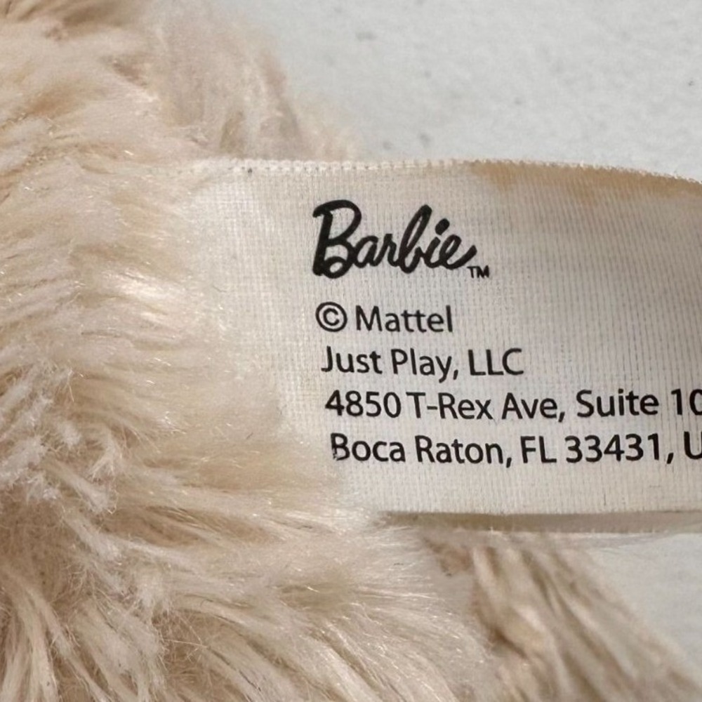 Mattel Barbie Plush Puppy Toy Purple Bow Kiss Care Pet Vet Barking Beige 10" - Picture 2 of 9